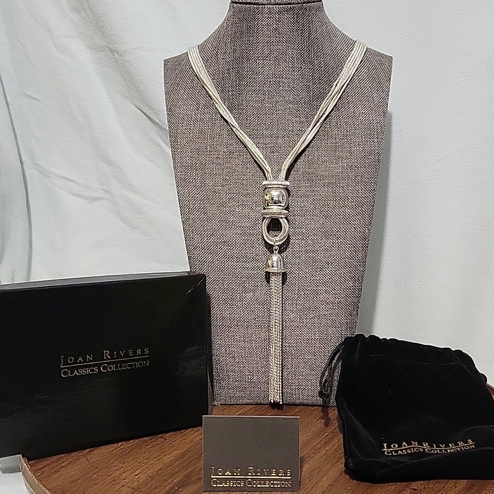 Joan Rivers Polished Tassel Silver Tone Necklace NWT